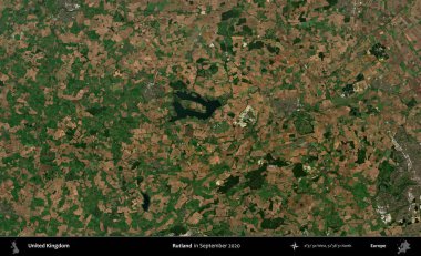 Rutland. Eylül 2020 'de Copernicus Sentinel karolarından oluşan bir uydu görüntüsü üzerinde Birleşik Krallık' ın idari alanı