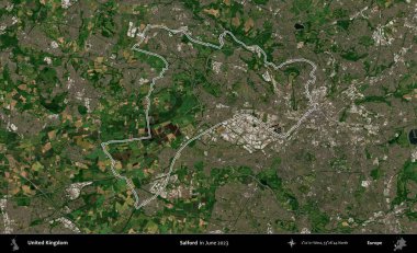 Salford. Haziran 2023 'te çekilen Kopernik Nöbetçi karolarından oluşan bir uydu görüntüsü üzerinde Birleşik Krallık' ın idari alanının ana hatlarını belirledik.