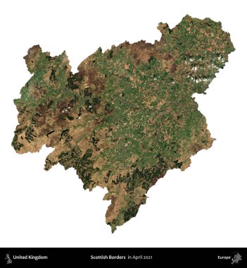 İskoç Sınırı. Birleşik Krallık 'ın idari alanı, Nisan 2021' de çekilen Kopernik Nöbetçi karolarından oluşan bir uydu görüntüsü üzerinde beyaza izole edilmiştir.