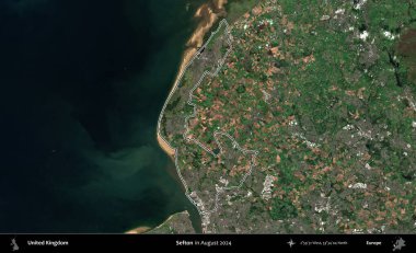 Sefton. Ağustos 2024 'te çekilen Kopernik Nöbetçi karolarından oluşan bir uydu görüntüsü üzerinde Birleşik Krallık' ın idari bölgesinin ana hatlarını belirledik.