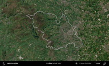 Sheffield. Haziran 2023 'te çekilen Kopernik Nöbetçi karolarından oluşan bir uydu görüntüsü üzerinde Birleşik Krallık' ın idari alanının ana hatlarını belirledik.