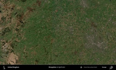 Shropshire 'da. Nisan 2021 'de çekilen Kopernik Nöbetçi karolarından oluşan bir uydu görüntüsü üzerinde Birleşik Krallık' ın idari alanı