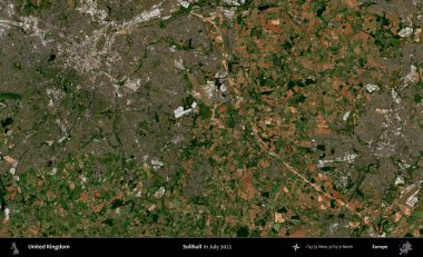 Solihull. Temmuz 2022 'de çekilen Kopernik Nöbetçi karolarından oluşan bir uydu görüntüsü üzerinde Birleşik Krallık' ın idari alanı