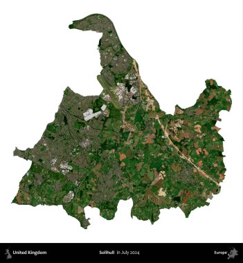 Solihull. Birleşik Krallık 'ın idari alanı, Temmuz 2024' te çekilen Kopernik Nöbetçi karolarından oluşan bir uydu görüntüsü ile beyaza izole edilmiştir.