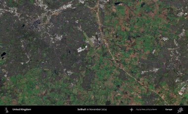 Solihull. Kopernik Sentinel 'in Kasım 2024' te çekilmiş uydu görüntüsü üzerinde Birleşik Krallık 'ın idari alanı