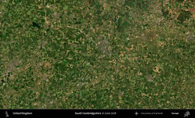 Güney Cambridgeshire. Haziran 2018 'de çekilen Kopernik Nöbetçi karolarından oluşan bir uydu görüntüsü üzerinde Birleşik Krallık' ın idari alanı