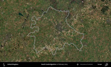 Güney Cambridgeshire. Şubat 2019 'da çekilen Kopernik Nöbetçi karolarından oluşan bir uydu görüntüsü üzerinde Birleşik Krallık' ın idari alanının ana hatlarını belirledik.