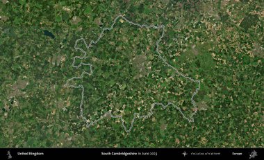 Güney Cambridgeshire. Haziran 2023 'te çekilen Kopernik Nöbetçi karolarından oluşan bir uydu görüntüsü üzerinde Birleşik Krallık' ın idari alanının ana hatlarını belirledik.