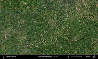 Güney Cambridgeshire. Haziran 2023 'te çekilen Kopernik Nöbetçi karolarından oluşan bir uydu görüntüsü üzerinde Birleşik Krallık' ın idari alanı