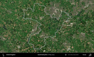 Güney Derbyshire. Mayıs 2023 'te çekilen Copernicus Sentinel karolarından oluşan bir uydu görüntüsü üzerinde Birleşik Krallık' ın idari alanının ana hatlarını belirledik.
