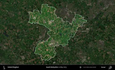 Güney Derbyshire. Birleşik Krallık 'ın idari alanı, Mayıs 2023' te çekilen Kopernik Nöbetçi karolarından oluşan koyu renkli bir uydu görüntüsü üzerinde vurgulandı ve özetlendi.