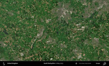 Güney Derbyshire. Mayıs 2023 'te Copernicus Sentinel karolarından oluşan bir uydu görüntüsü üzerinde Birleşik Krallık' ın idari alanı