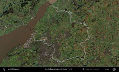 Güney Gloucestershire. Ocak 2017 'de çekilen Kopernik Nöbetçi karolarından oluşan bir uydu görüntüsü üzerinde Birleşik Krallık' ın idari alanının ana hatlarını belirledik.