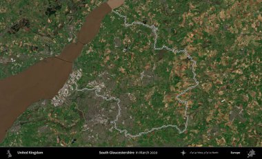 Güney Gloucestershire. Mart 2020 'de çekilen Copernicus Sentinel karolarından oluşan bir uydu görüntüsü üzerinde Birleşik Krallık' ın idari bölgesinin ana hatlarını belirledik.