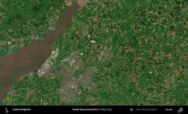 Güney Gloucestershire. Mayıs 2023 'te Copernicus Sentinel karolarından oluşan bir uydu görüntüsü üzerinde Birleşik Krallık' ın idari alanı
