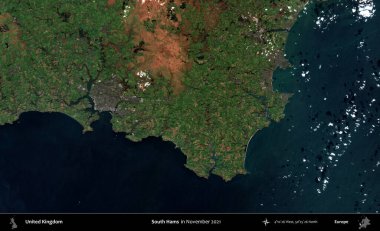 South Hams 'da. Kopernik Sentinel 'in Kasım 2021' de çekilmiş uydu görüntüsü üzerinde Birleşik Krallık 'ın idari alanı
