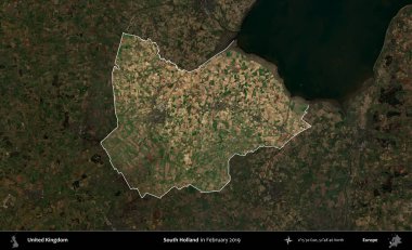 Güney Hollanda. Birleşik Krallık 'ın idari alanı, Şubat 2019' da çekilen Kopernik Nöbetçi karolarından oluşan koyu renkli bir uydu görüntüsü üzerinde vurgulandı ve özetlendi.