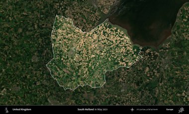 Güney Hollanda. Birleşik Krallık 'ın idari alanı, Mayıs 2021' de çekilen Kopernik Nöbetçi karolarından oluşan koyu renkli bir uydu görüntüsü üzerinde vurgulandı ve özetlendi.