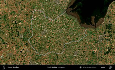 Güney Hollanda. Temmuz 2022 'de çekilen Copernicus Sentinel karolarından oluşan bir uydu görüntüsü üzerinde Birleşik Krallık' ın idari bölgesinin ana hatlarını belirledik.