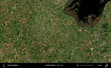 Güney Hollanda. Temmuz 2024 'te çekilen Kopernik Nöbetçi karolarından oluşan bir uydu görüntüsü üzerinde Birleşik Krallık' ın idari alanı