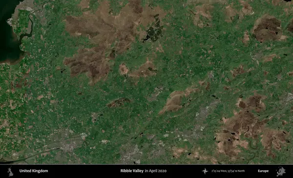 Ribble Vadisi. Nisan 2020 'de çekilen Kopernik Nöbetçi karolarından oluşan bir uydu görüntüsü üzerinde Birleşik Krallık' ın idari alanı
