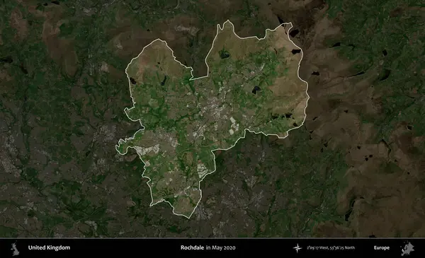 Rochdale 'de. Birleşik Krallık 'ın idari alanı, Mayıs 2020' de çekilen Kopernik Nöbetçi karolarından oluşan koyu renkli bir uydu görüntüsü üzerinde vurgulandı ve özetlendi.