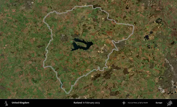 Rutland. Şubat 2023 'te çekilen Kopernik Nöbetçi karolarından oluşan bir uydu görüntüsü üzerinde Birleşik Krallık' ın idari bölgesinin ana hatlarını belirledik.