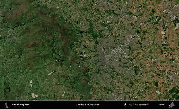 Sheffield. Temmuz 2022 'de çekilen Kopernik Nöbetçi karolarından oluşan bir uydu görüntüsü üzerinde Birleşik Krallık' ın idari alanı