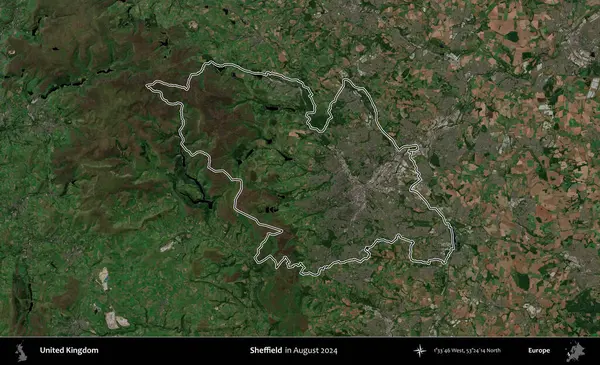 Sheffield. Ağustos 2024 'te çekilen Kopernik Nöbetçi karolarından oluşan bir uydu görüntüsü üzerinde Birleşik Krallık' ın idari bölgesinin ana hatlarını belirledik.