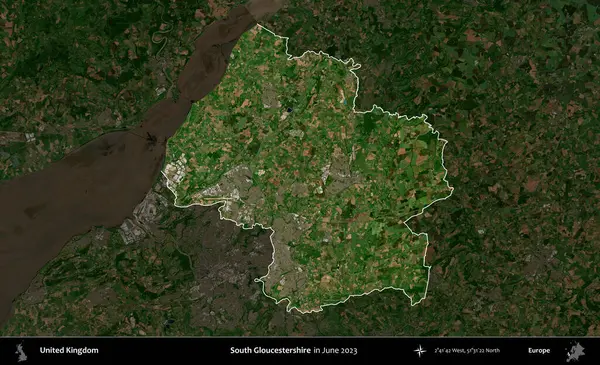 Güney Gloucestershire. Birleşik Krallık 'ın idari alanı, Haziran 2023' te çekilen Kopernik Nöbetçi karolarından oluşan koyu renkli bir uydu görüntüsüyle vurgulanmış ve özetlenmiştir.