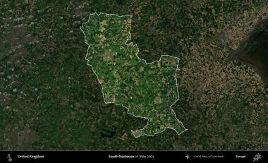 Güney Kesteven. Birleşik Krallık 'ın idari alanı, Mayıs 2021' de çekilen Kopernik Nöbetçi karolarından oluşan koyu renkli bir uydu görüntüsü üzerinde vurgulandı ve özetlendi.