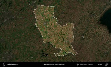 Güney Kesteven. Birleşik Krallık 'ın idari alanı, Ekim 2022' de çekilen Kopernik Nöbetçi karolarından oluşan koyu renkli bir uydu görüntüsü üzerinde vurgulandı ve özetlendi.