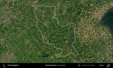 Güney Kesteven. Haziran 2023 'te çekilen Kopernik Nöbetçi karolarından oluşan bir uydu görüntüsü üzerinde Birleşik Krallık' ın idari alanının ana hatlarını belirledik.