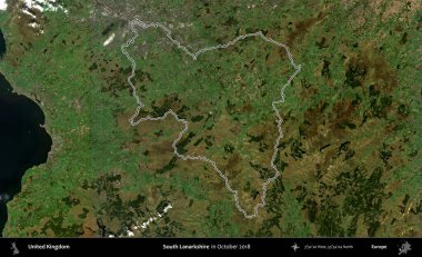 Güney Lanarkshire. Ekim 2018 'de çekilen Kopernik Nöbetçi karolarından oluşan bir uydu görüntüsü üzerinde Birleşik Krallık' ın idari alanının ana hatlarını belirledik.