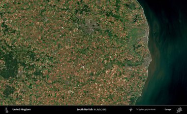 Güney Norfolk. Temmuz 2019 'da çekilen Kopernik Nöbetçi karolarından oluşan bir uydu görüntüsü üzerinde Birleşik Krallık' ın idari alanı