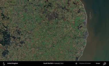 Güney Norfolk. Ocak 2022 'de çekilen Kopernik Nöbetçi karolarından oluşan bir uydu görüntüsü üzerinde Birleşik Krallık' ın idari alanı
