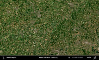 Güney Oxfordshire. Haziran 2019 'da çekilen Kopernik Nöbetçi karolarından oluşan bir uydu görüntüsü üzerinde Birleşik Krallık' ın idari alanı