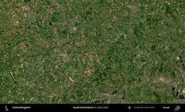 Güney Oxfordshire. Haziran 2020 'de çekilen Kopernik Nöbetçi karolarından oluşan bir uydu görüntüsü üzerinde Birleşik Krallık' ın idari alanı