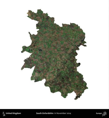 Güney Oxfordshire. Birleşik Krallık 'ın idari alanı, Kasım 2024' te çekilen Kopernik Nöbetçi karolarından oluşan bir uydu görüntüsü üzerinde beyaza izole edilmiştir.