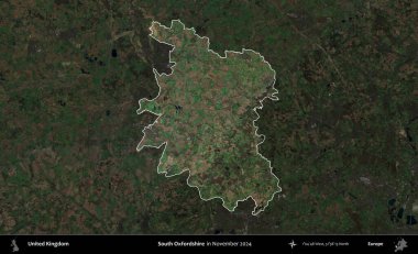 Güney Oxfordshire. Birleşik Krallık 'ın idari alanı, Kasım 2024' te çekilen Kopernik Nöbetçi karolarından oluşan koyu renkli bir uydu görüntüsü üzerinde vurgulandı ve özetlendi.