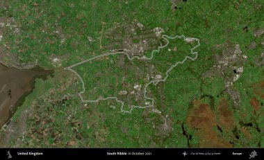Güney Ribble. Ekim 2021 'de çekilen Kopernik Nöbetçi karolarından oluşan bir uydu görüntüsü üzerinde Birleşik Krallık' ın idari alanının ana hatlarını belirledik.