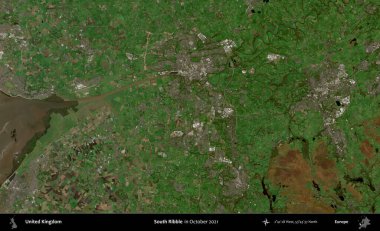 Güney Ribble. Ekim 2021 'de çekilen Kopernik Nöbetçi karolarından oluşan bir uydu görüntüsü üzerinde Birleşik Krallık' ın idari alanı