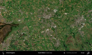 Güney Ribble. Haziran 2023 'te çekilen Kopernik Nöbetçi karolarından oluşan bir uydu görüntüsü üzerinde Birleşik Krallık' ın idari alanı