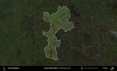 Güney Staffordshire. Birleşik Krallık 'ın idari alanı, Kasım 2022' de çekilen Kopernik Nöbetçi karolarından oluşan koyu renkli bir uydu görüntüsü üzerinde vurgulandı ve özetlendi.