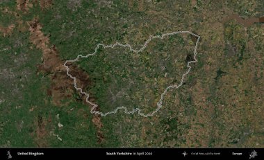 Güney Yorkshire. Nisan 2020 'de çekilen Kopernik Nöbetçi karolarından oluşan bir uydu görüntüsü üzerinde Birleşik Krallık' ın idari alanının ana hatlarını belirledik.