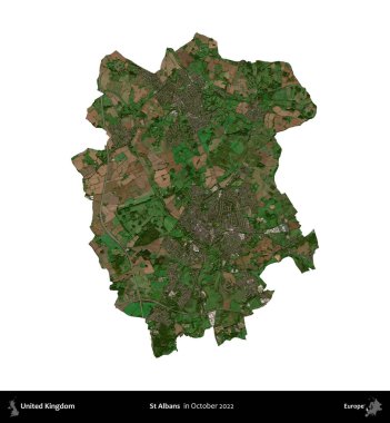 Aziz Albans. Birleşik Krallık 'ın idari alanı, Ekim 2022' de çekilen Kopernik Nöbetçi karolarından oluşan bir uydu görüntüsüyle beyaza izole edildi.