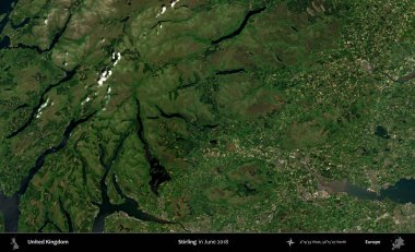 Stirling. Haziran 2018 'de çekilen Kopernik Nöbetçi karolarından oluşan bir uydu görüntüsü üzerinde Birleşik Krallık' ın idari alanı