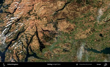 Stirling. Nisan 2021 'de çekilen Kopernik Nöbetçi karolarından oluşan bir uydu görüntüsü üzerinde Birleşik Krallık' ın idari alanı