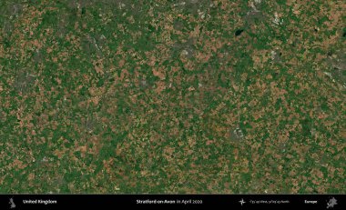 Stratford-on-Avon. Nisan 2020 'de çekilen Kopernik Nöbetçi karolarından oluşan bir uydu görüntüsü üzerinde Birleşik Krallık' ın idari alanı