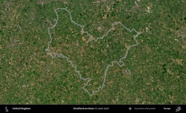 Stratford-on-Avon. Haziran 2020 'de çekilen Kopernik Nöbetçi karolarından oluşan bir uydu görüntüsü üzerinde Birleşik Krallık' ın idari alanının ana hatlarını belirledik.